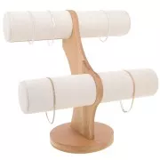 Porte bijoux - présentoir à bijoux pour bracelets 24x24 cm bambou et suédine Beige