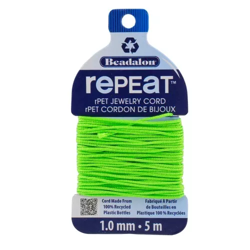 Cordon tressé RePEaT en polyester recyclé 1 mm - Vert fluo x5m