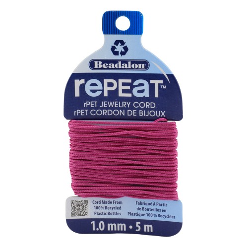 Cordon tressé RePEaT en polyester recyclé 1 mm - Fuchsia x5m