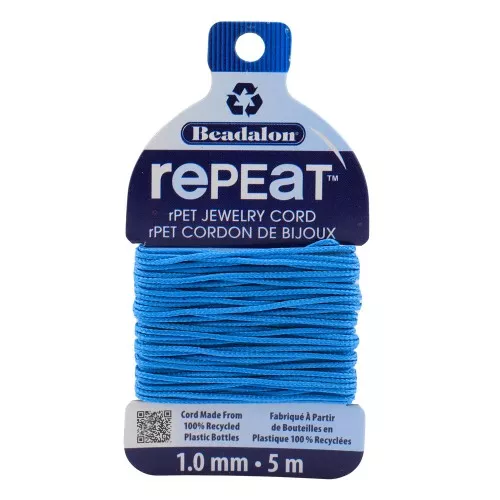 Cordon tressé RePEaT en polyester recyclé 1 mm - Bleu ciel x5m