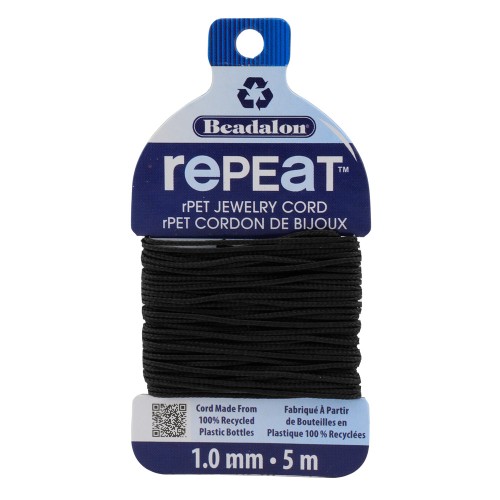 Cordon tressé RePEaT en polyester recyclé 1 mm - Noir x5m
