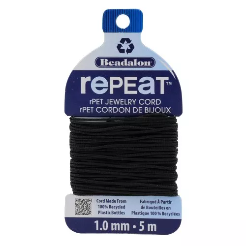 Cordon tressé RePEaT en polyester recyclé 1 mm - Noir x5m