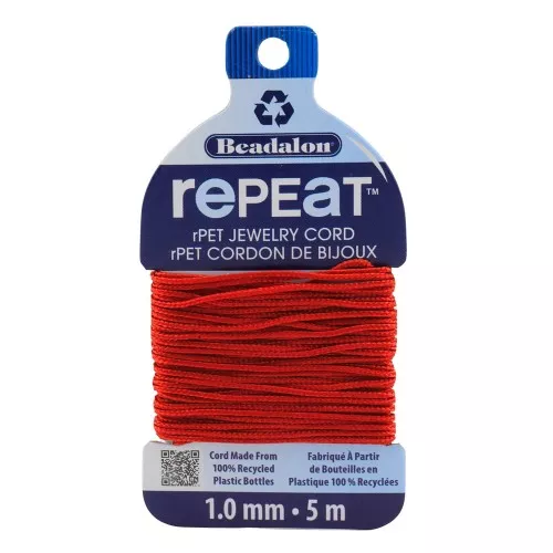 Cordon tressé RePEaT en polyester recyclé 1 mm - Rouge x5m