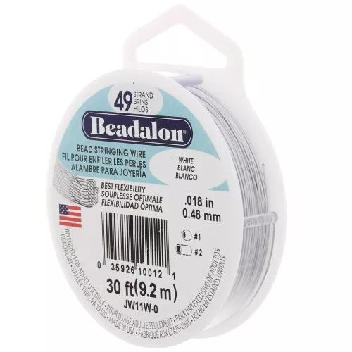 Fil Cablé 49 brins 0.46 mm - Beadalon - Acier inoxydable - Blanc x9.2m