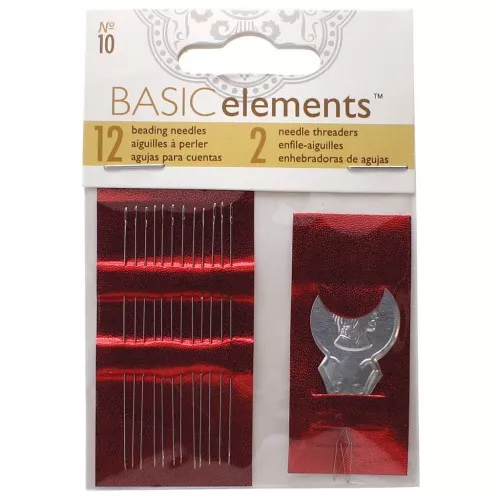 Set de 12 aiguilles à perler n°10 et 2 enfile-aiguilles - Acier