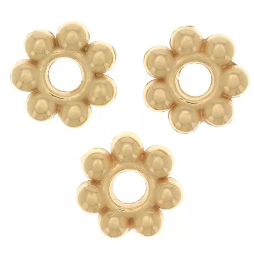 Perles rondelles fleur 6 mm - Doré à l'or fin x100