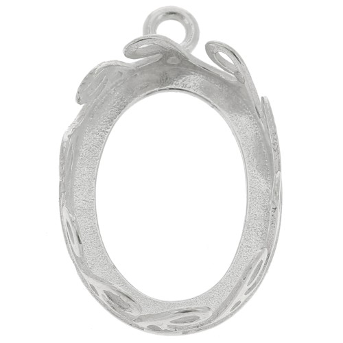 Serti pendentif ovale - décor vagues pour cabochon 18x13 mm - Argent 925 x1