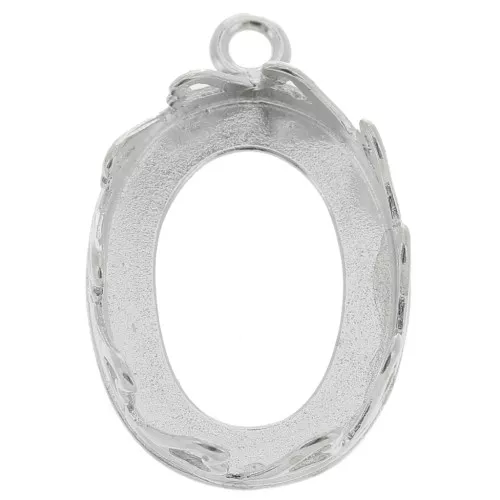 Serti pendentif ovale - décor coeurs pour cabochon 18x13 mm - Argent 925 x1