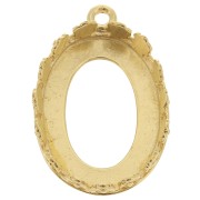 Serti pendentif ovale - décor fleurs pour cabochon 18x13 mm - Doré à l'or fin x1|raw }}