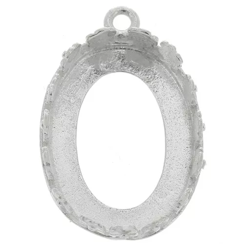 Serti pendentif ovale - décor fleurs pour cabochon 18x13 mm - Argent 925 x1