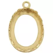 Serti pendentif ovale - décor ornement pour cabochon 18x13 mm - Doré à l'or fin x1