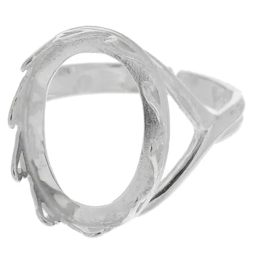 Bague ovale réglable - décor coeurs pour cabochon 18x13 mm - Argent 925 x1
