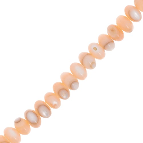 Perles rondelles - Heishi en nacre teintée 6x4 mm - Orange clair x38cm