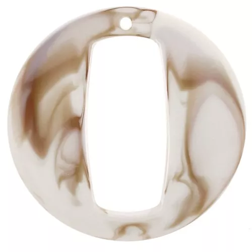 Pendentif rond évidé en acrylique 39 mm - Marbré beige - marron x1