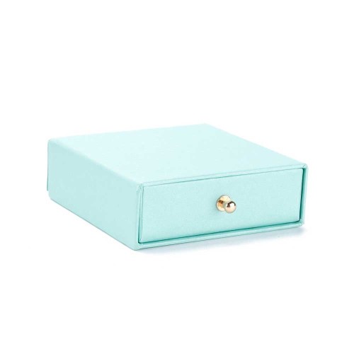 Ecrin bijoux à tiroir pour parure en carton 9x9x3 cm - Turquoise nacré - Doré