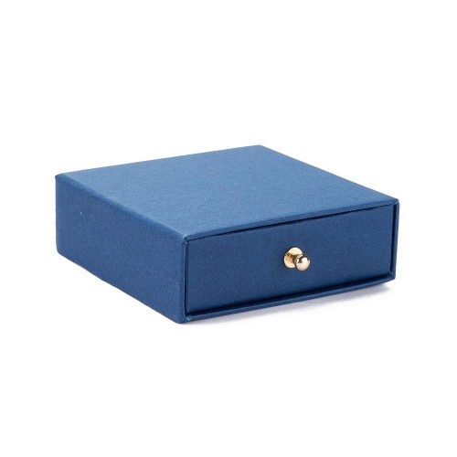 Ecrin bijoux à tiroir pour parure en carton 9x9x3 cm - Bleu marine - Doré x1