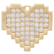 Pendentif coeur pixel avec oxydes de Zirconium 17x18 mm - Doré - Crystal x1|raw }}