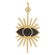 Breloque oeil 16.5x9 mm avec résine époxy - Acier inoxydable 316 Doré - Noir x1|raw }}