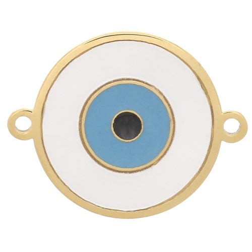 Intercalaire rond 12 mm avec nacre & résine époxy motif oeil - Acier inox 304 Doré