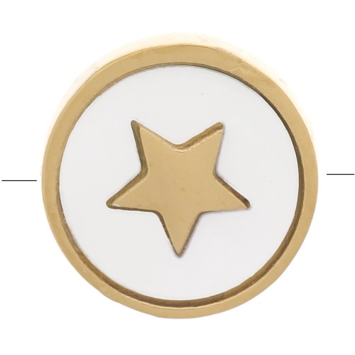 Perle plate ronde nacre 10 mm motif étoile -Acier inoxydable 304 Doré - Naturel x1