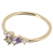 Bague fine avec oxydes de zirconium - Taille 54 - Multi-violet - Plaqué Or 3 microns x1