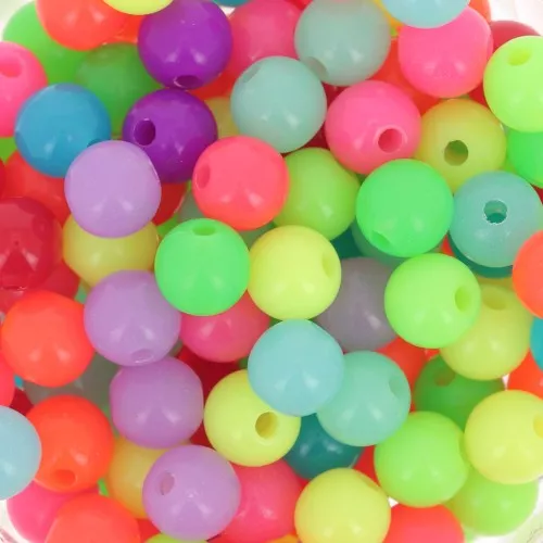 Assortiment de perles rondes 6 mm - Multicolore fluo x50