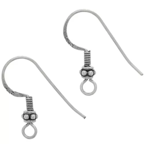 Crochets d'oreilles 20 mm avec petite fleur - Argent 925 oxydé x2