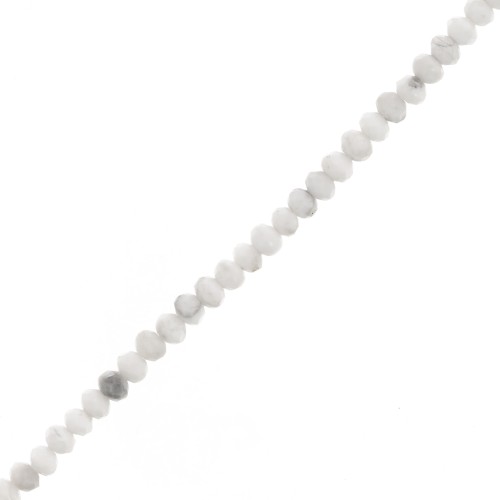 Perles rondes aplaties facettées 3.5x2.5 mm pierre gemme  - Howlite x39cm