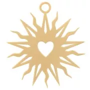 Pendentif soleil évidé 16 mm - motif coeur - exclu Perles&Co - Doré à l'or fin x1