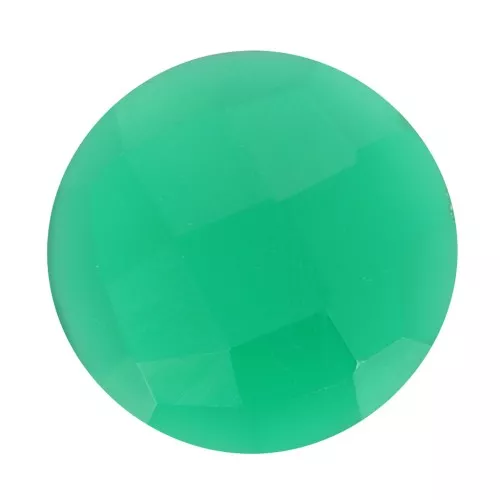 Cabochon rond facetté 10 mm en pierre gemme teintée - Onyx vert x1