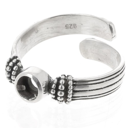 Bague serti cabochon fond plat 4 mm - Taille 48 à 54 - Argent 925 oxydé x1