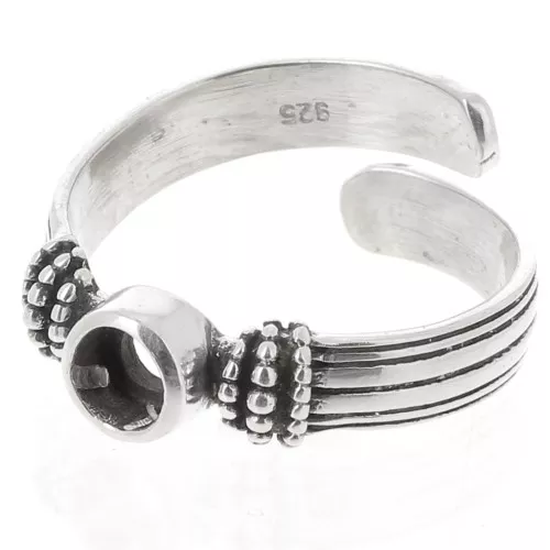 Bague serti cabochon fond plat 4 mm - Taille 48 à 54 - Argent 925 oxydé x1
