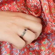 Bague serti cabochon fond plat 4 mm - Taille 48 à 54 - Argent 925 oxydé x1