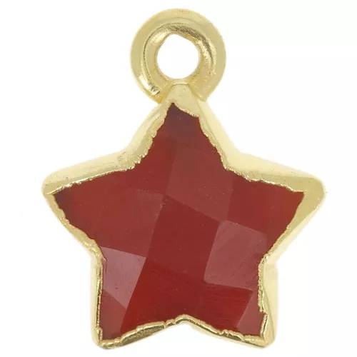 Breloque étoile facettée 14x11 mm - Argent 925 Doré à l'or fin - Onyx rouge x1