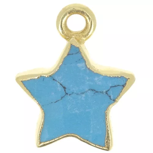 Breloque étoile facettée 14x11 mm Argent 925 Doré à l'or fin - imitation Turquoise