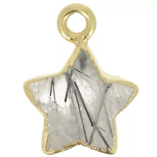 Breloque étoile facettée 14x11 mm - Argent 925 Doré à l'or fin - Quartz Rutile x1