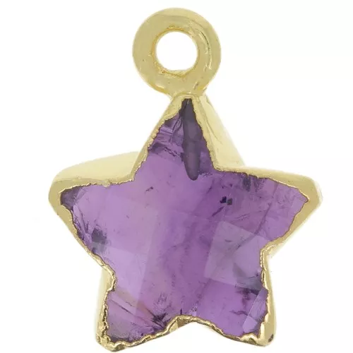 Breloque étoile facettée 14x11 mm - Argent 925 Doré à l'or fin - Amethyste x1