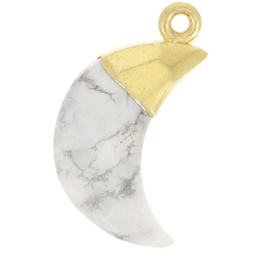 Breloque lune facettée 23x12 mm - Argent 925 Doré à l'or fin - Howlite x1