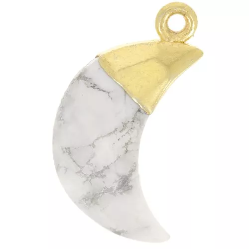 Breloque lune facettée 23x12 mm - Argent 925 Doré à l'or fin - Howlite x1