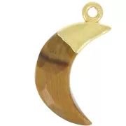 Breloque lune facettée 22x12 mm - Argent 925 Doré à l'or fin - Oeil de tigre x1