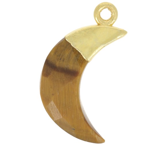 Breloque lune facettée 22x12 mm - Argent 925 Doré à l'or fin - Oeil de tigre x1