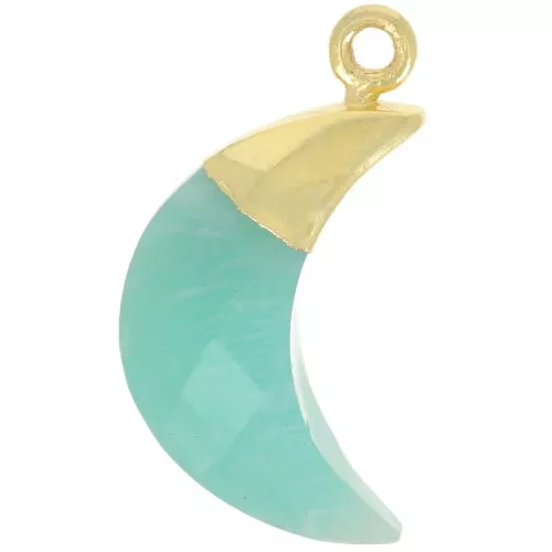 Breloque lune facettée 23x12 mm - Argent 925 Doré à l'or fin - Amazonite x1