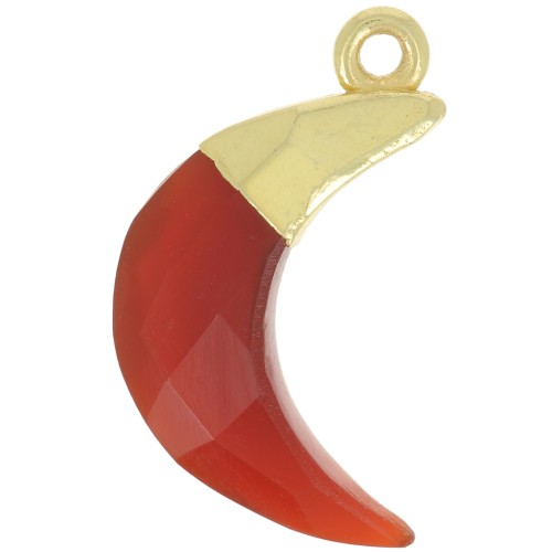 Breloque lune facettée 22x12 mm - Argent 925 Doré à l'or fin - Onyx rouge x1