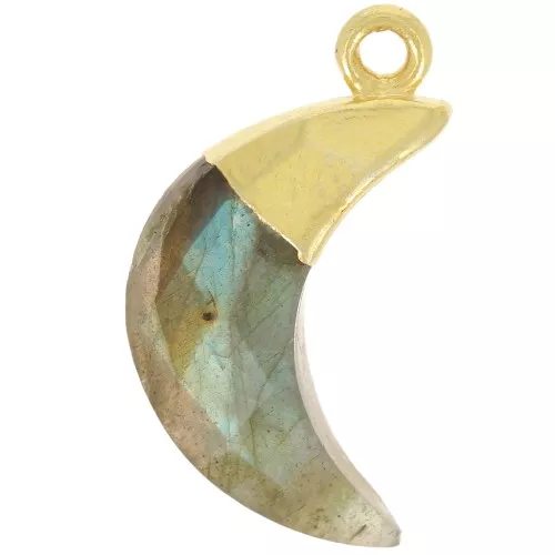 Breloque lune facettée 22x12 mm - Argent 925 Doré à l'or fin - Labradorite x1