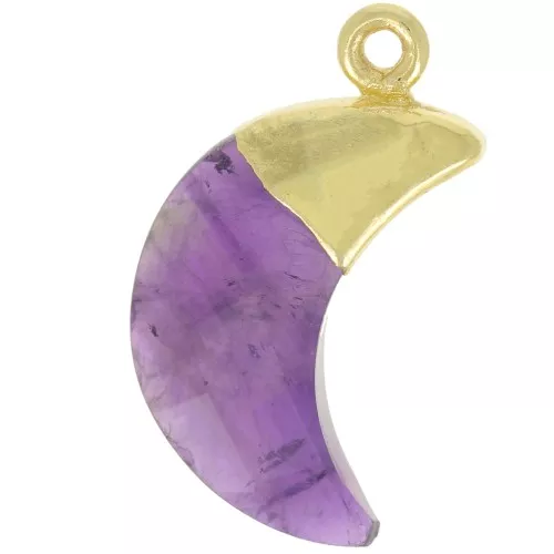 Breloque lune facettée 22x12 mm - Argent 925 Doré à l'or fin - Amethyste x1