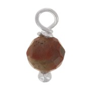 Breloques rondes facettées 3 mm Jaspe rouge sur clou tête boule en Argent 925 x6