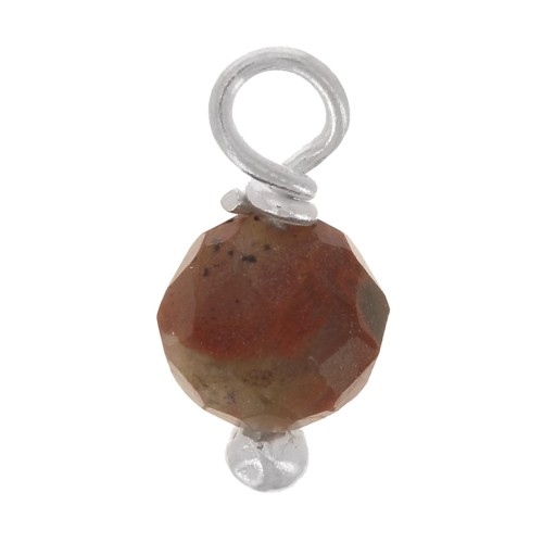 Breloques rondes facettées 3 mm Jaspe rouge sur clou tête boule en Argent 925 x6