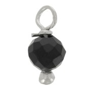 Breloques rondes facettées 3 mm Onyx noir sur clou tête boule en Argent 925 x6