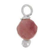 Breloques rondes facettées 3 mm Rhodonite sur clou tête boule en Argent 925 x6