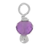 Breloques rondes facettées 3 mm Amethyste sur clou tête boule en Argent 925 x6